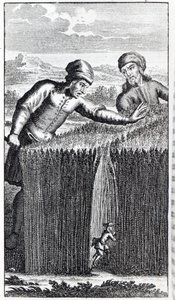 Gulliver is Discovered by a Farmer in Brobdingnag, Illustration from 